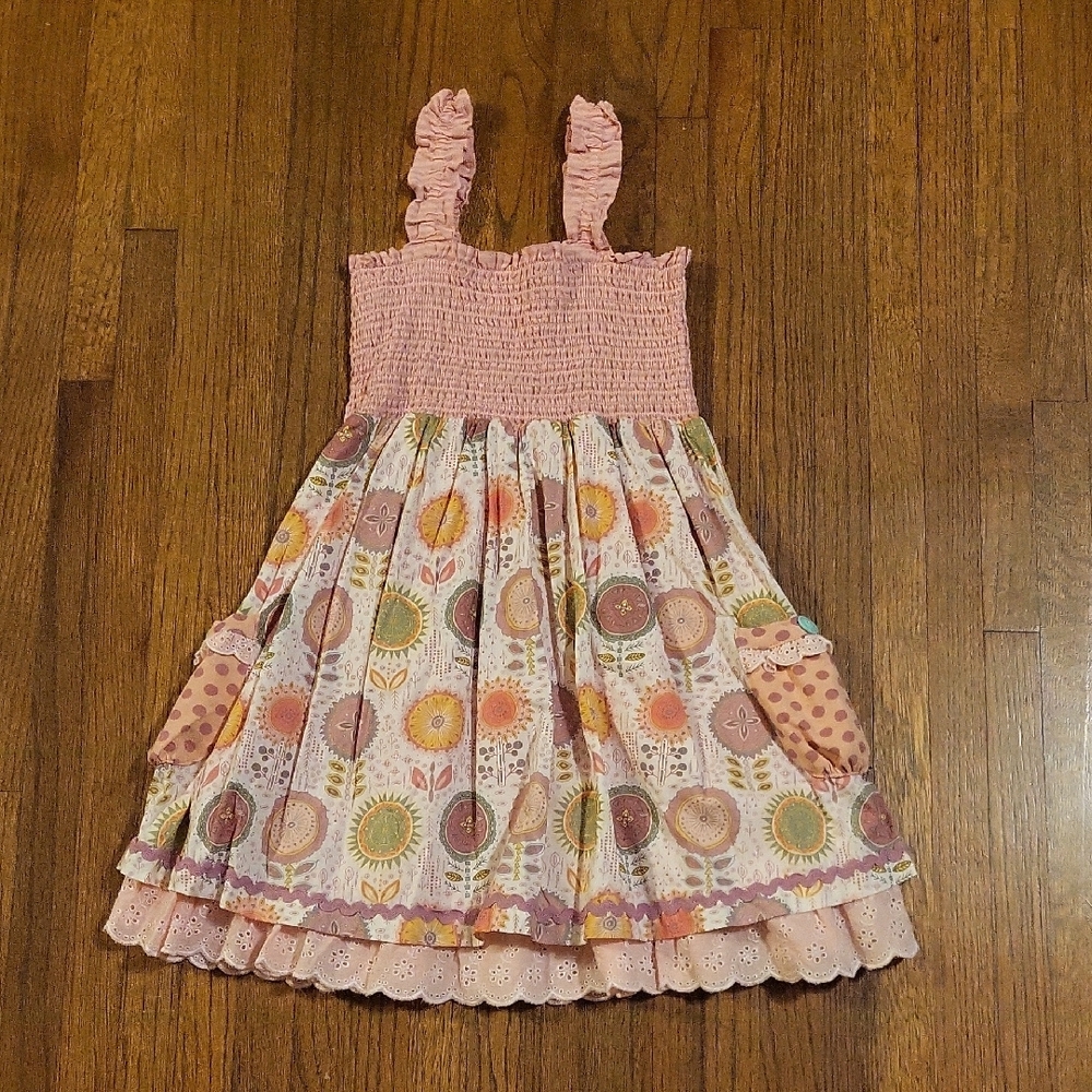 Pink and Orange Smocked Ruffled Sundress